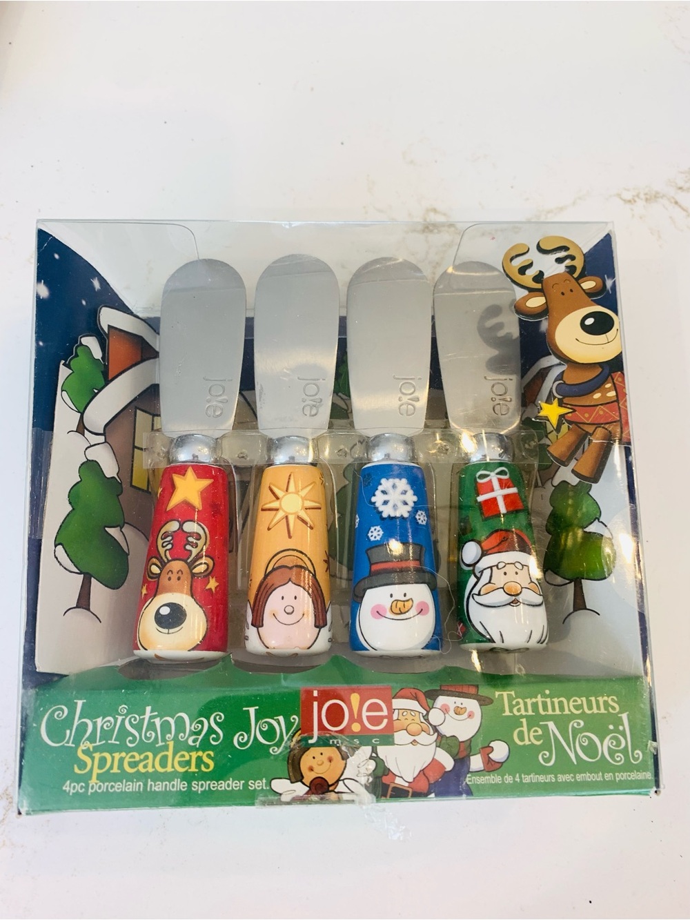 Christmas Jole Spreaders Reindeer, Angel, Snowman & Santa Porcelain Set Of 4 NEW
